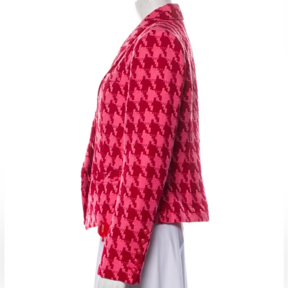 L'Agence Brooke Tweed Pink and Red Houndstooth Cropped Blazer - Picture 6 of 10